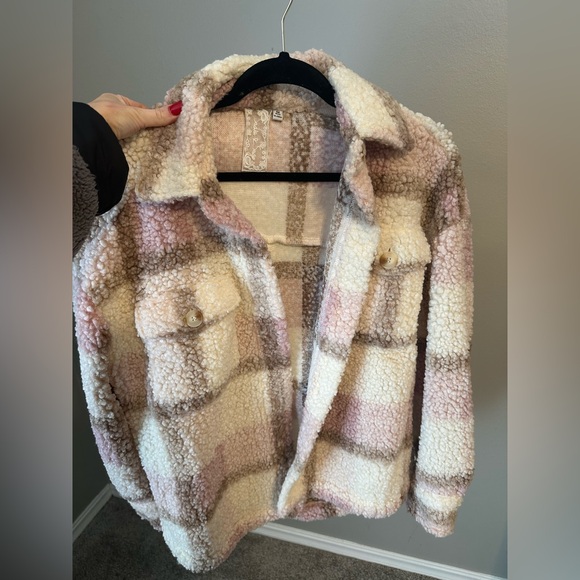 Plaid Button Down Sherpa Jacket - Picture 1 of 4